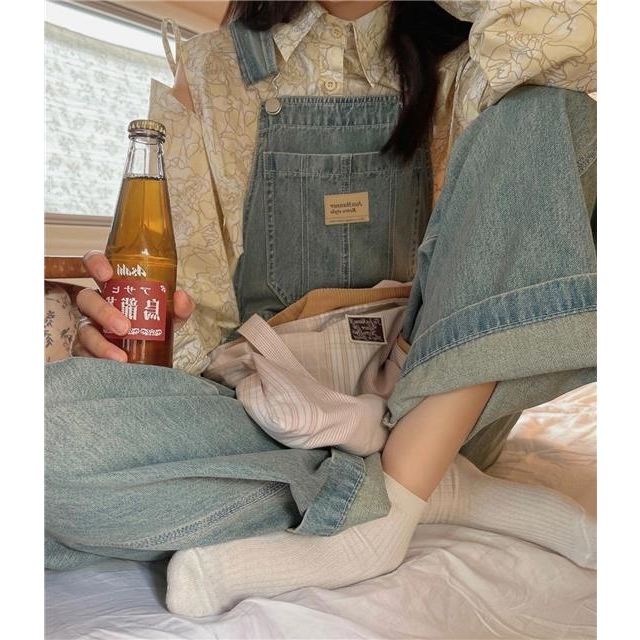 Quần Yếm Denim Lưng Cao Ống Rộng Phong Cách Retro Mỹ Thời Trang Mùa Hè Hàng Mới