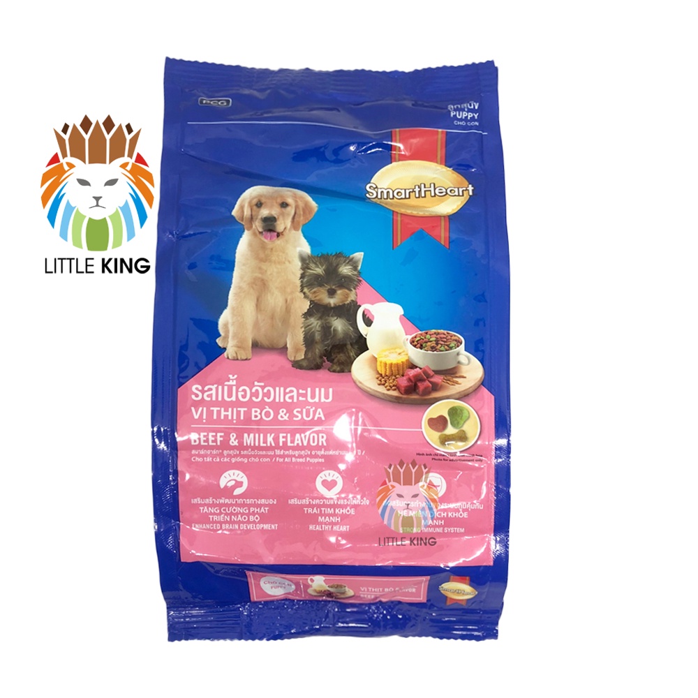 Thức ăn cho chó con Smartheart Puppy vị thị bò và sữa gói 400gr, Thức ăn hạt cho chó giá rẻ Little King pet shop