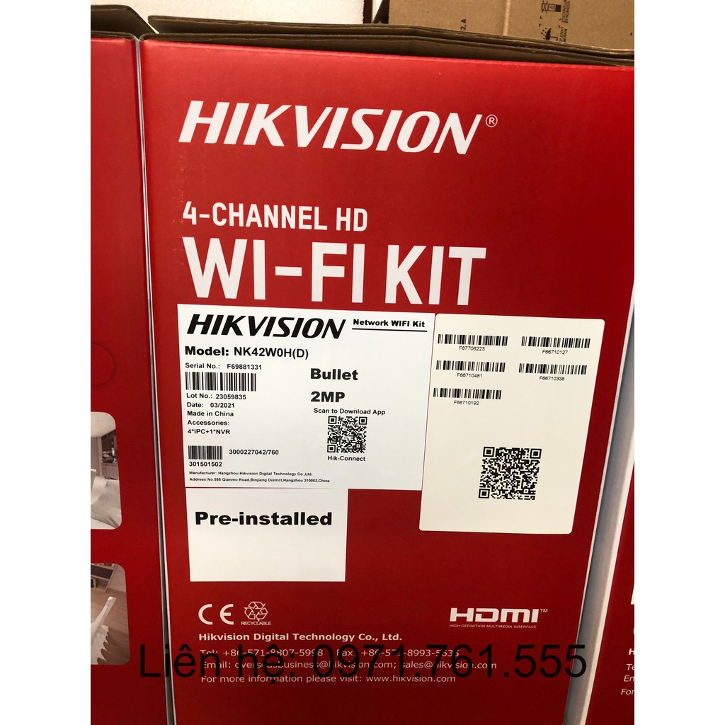 [ BẢo hành chính hãng] Bộ Kit 4 Camera IP Wifi 2MP Thế hệ mới HIKVISION