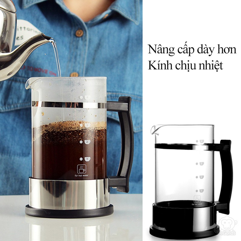 Bình ép kiểu Pháp 600ml pha cà phê pha trà 2in1