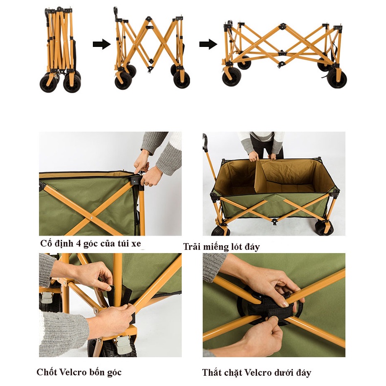 Xe Kéo Gấp Gọn Dã Ngoại Mountainhiker - Xe Đẩy Cắm Trại Du Lịch Đường Trường Bánh Xe Bản Lớn Dễ Di Chuyển