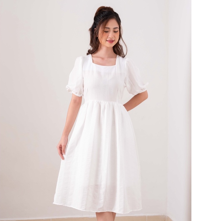 Váy trắng cổ vuông tay bồng ( dáng ngắn và dài)
