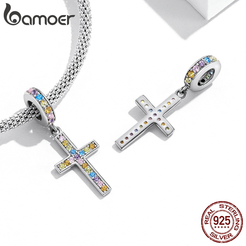 Mặt dây chuyền Bamoer SCC2156 925 bạc hình cây thánh giá nhiều màu tùy chọn thời trang