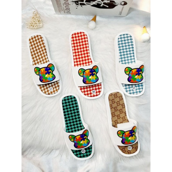 Dép Bánh Mỳ BearBrick Lót Dạ Tweed Đủ Màu Đủ Size bm_BearBrick