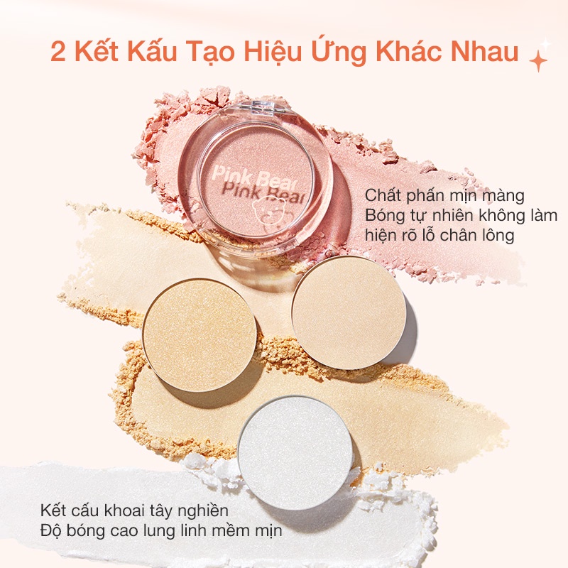 Phấn Bắt Sáng Highlight Pink Bear Afternoon Trang Điểm Tiện Dụng 4 Màu 4.6g | BigBuy360 - bigbuy360.vn