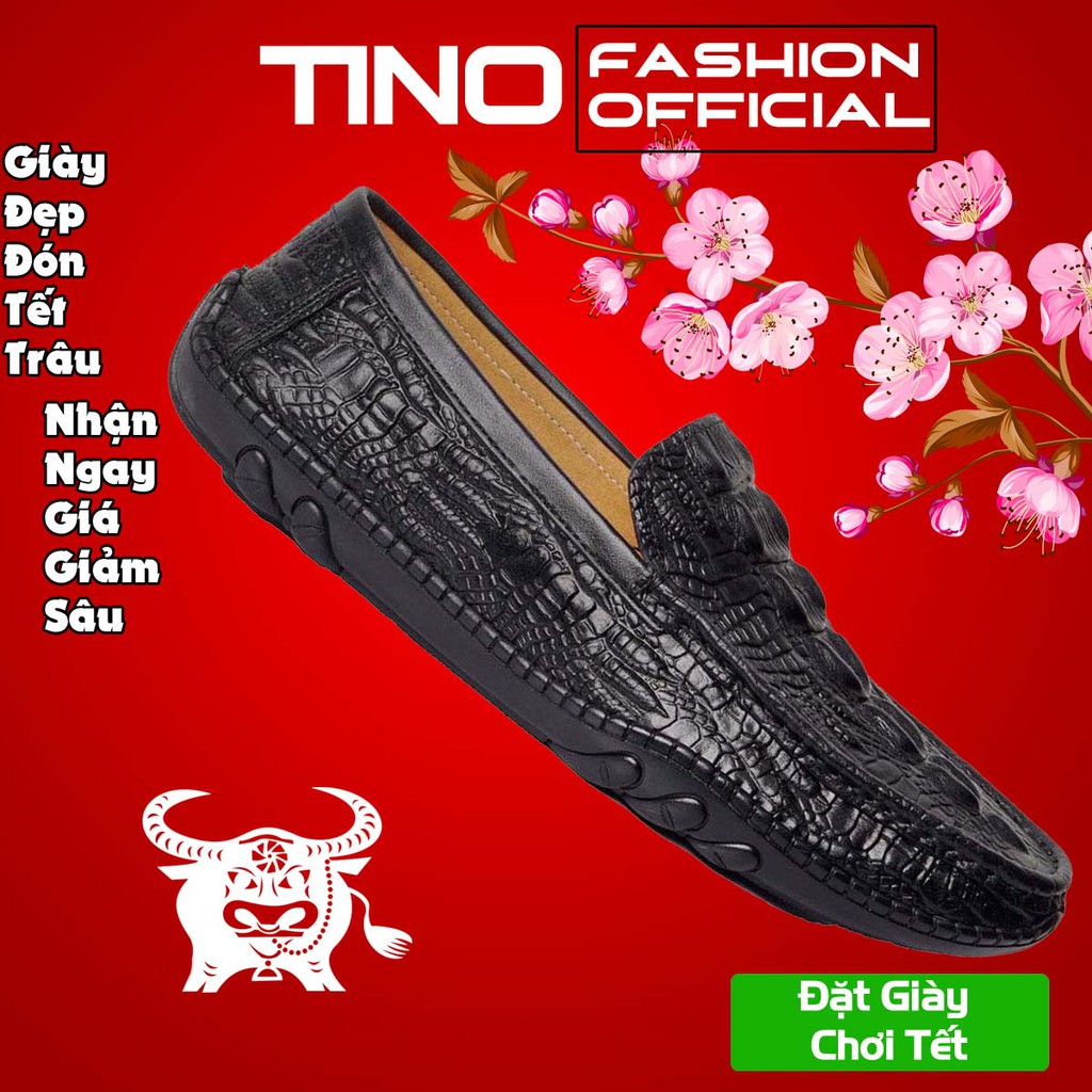 Giày lười da bò dập vân cá sấu Tino