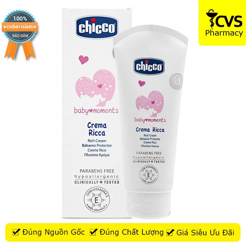 [CHICCO] Kem Dưỡng Ẩm Rich Cream Omega & Vitamin E 0M+ ngăn ngừa tình trạng khô nẻ da & dưỡng ẩm da - cvspharmacy