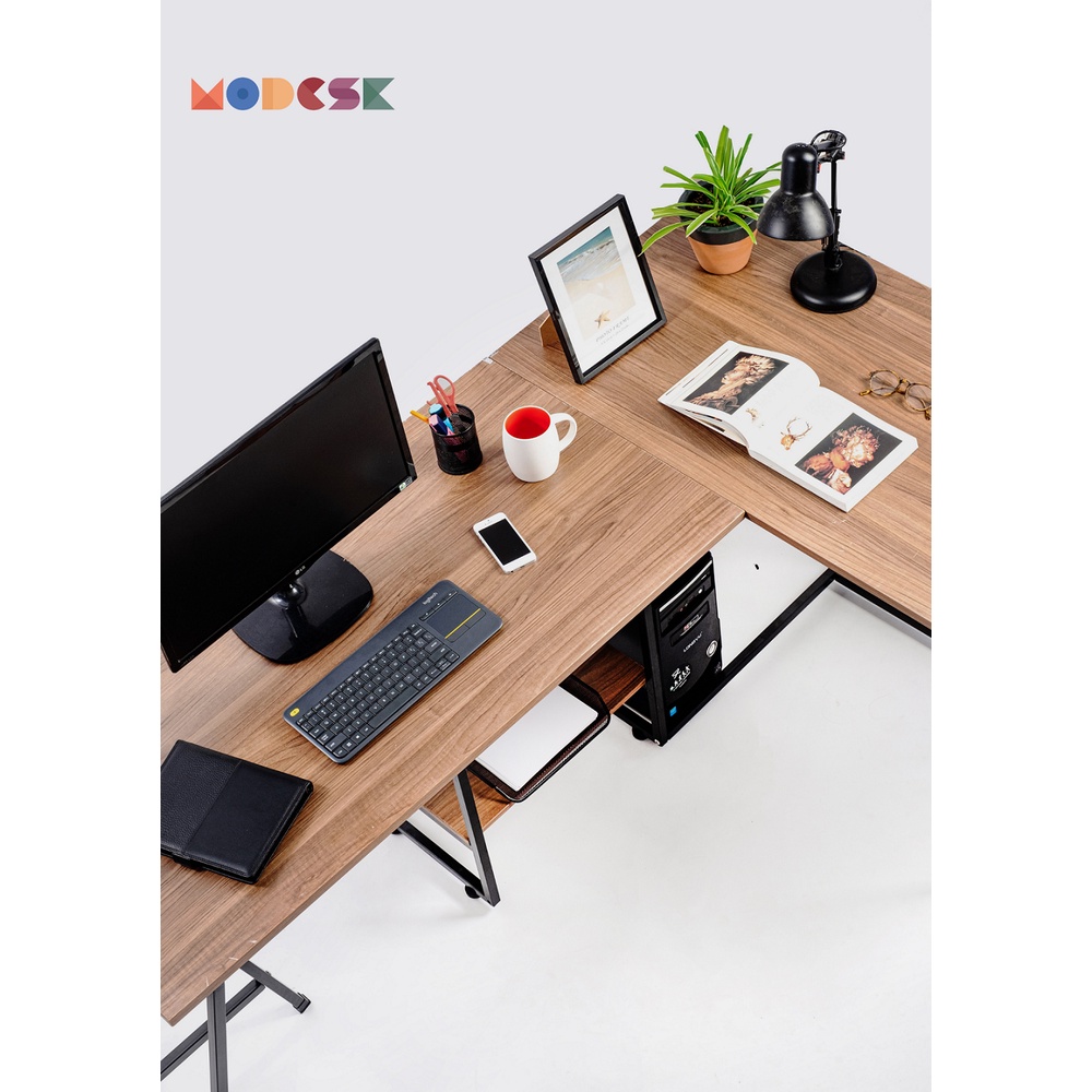 Bàn Làm Việc MODESK Nối Dài Chữ L khung sắt sơn tĩnh điện Chịu Lực Tốt Nội Thất Phòng Khách Làm việc