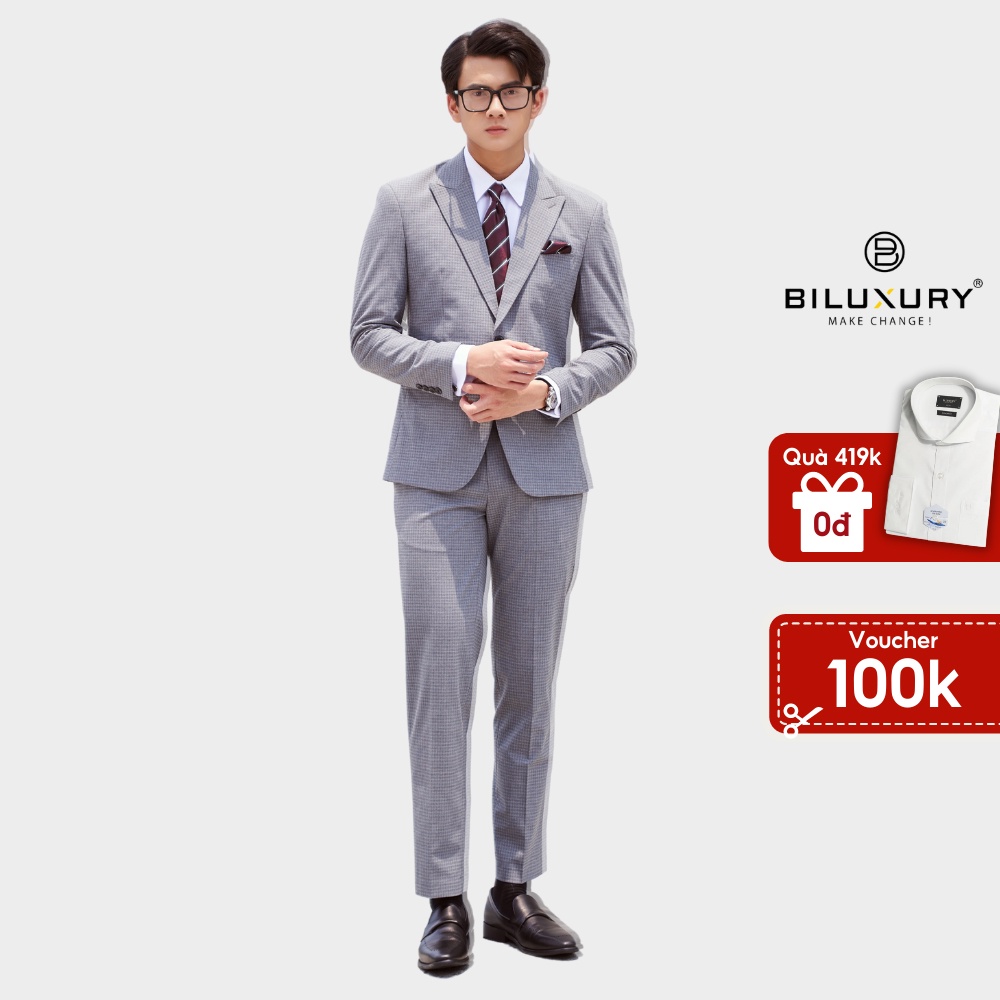 Bộ vest nam com lê Biluxury suit cao cấp phom chuẩn slimfit ve áo chữ K