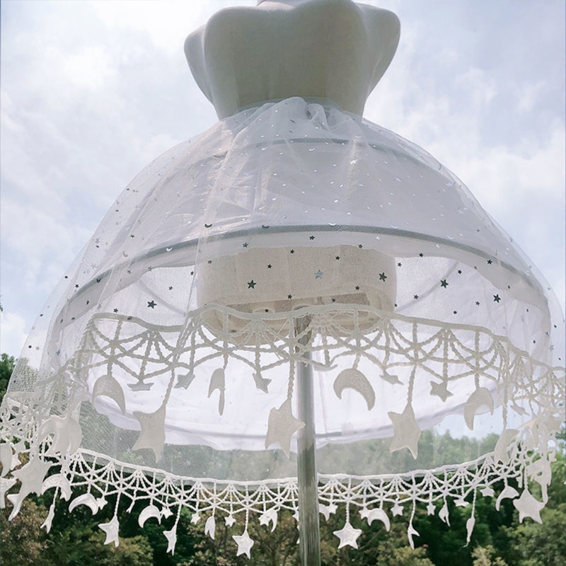 Chân Váy Tulle 2 Vòng Viền Tua Rua Đính Ngôi Sao Mặt Trăng Màu Trắng Phong Cách Lolita