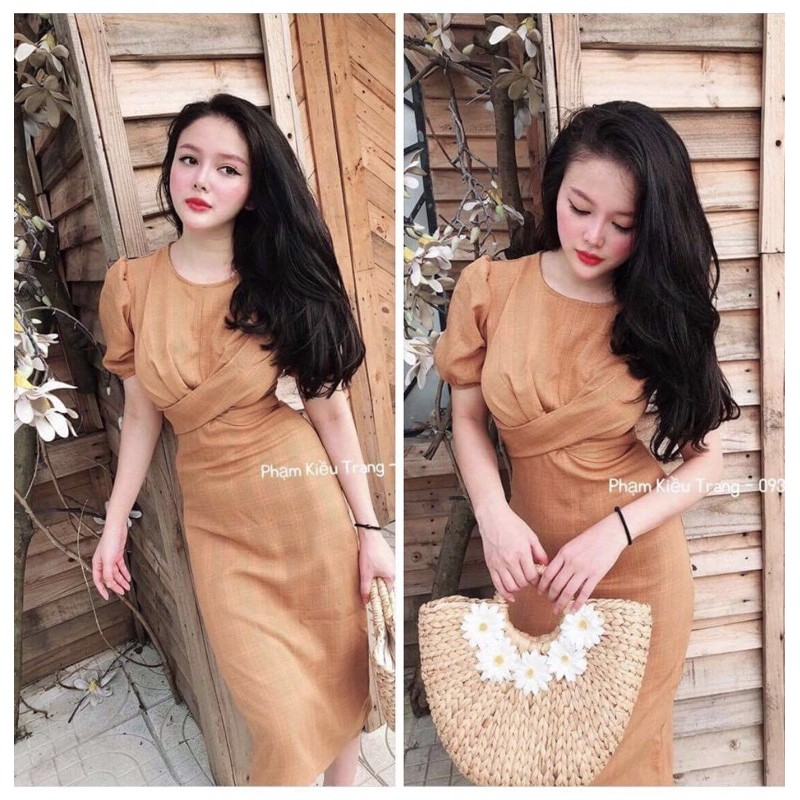Thanh lý váy caro xoắn tay bồng con