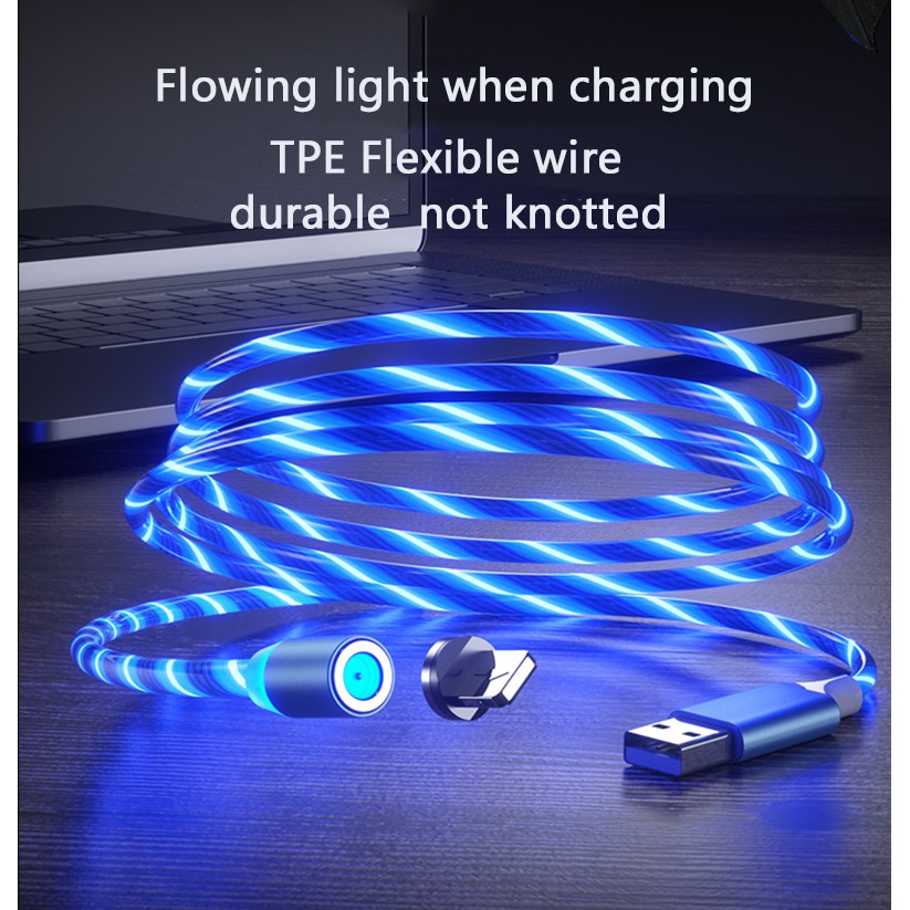 5V 3in1 Magnetic LED Light Cable Fast Charging Magnet Micro USB Type C Cable  Wire Cord for  iPhone Huawei Xiaomi