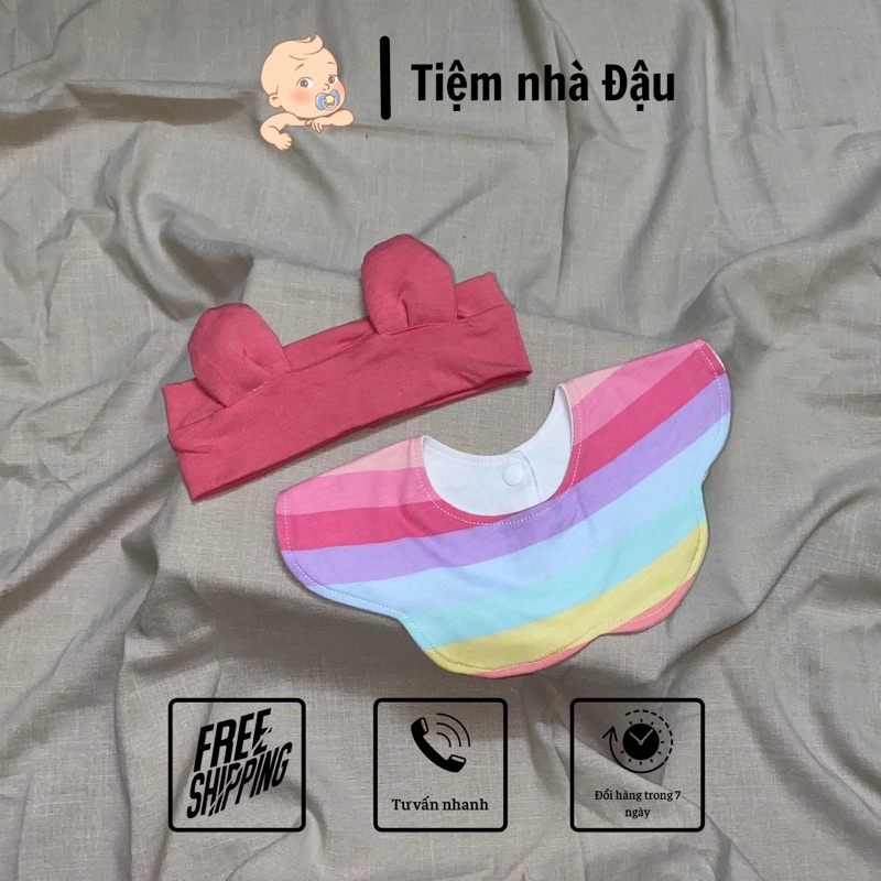 Yếm vải tròn cổ hoa Hàn Quốc chất cotton organic cho em bé từ 0-36m