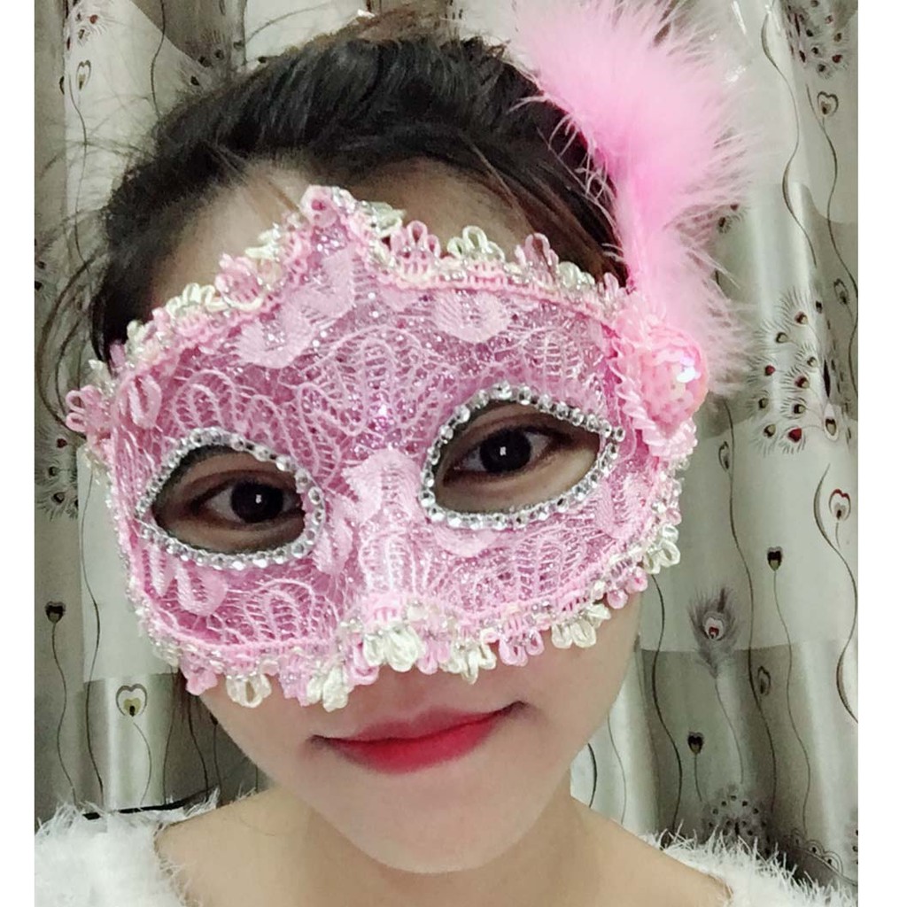Mặt nạ nửa mặt 1 bông dạ hội quý phái sang trọng 2020-Mặt nạ nửa mặt lông vũ trung thu nhiều màu