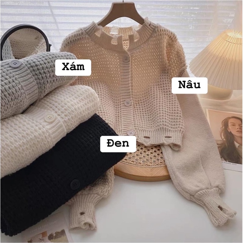 Áo len cadigan rách gấu (hàng Quảng Châu)