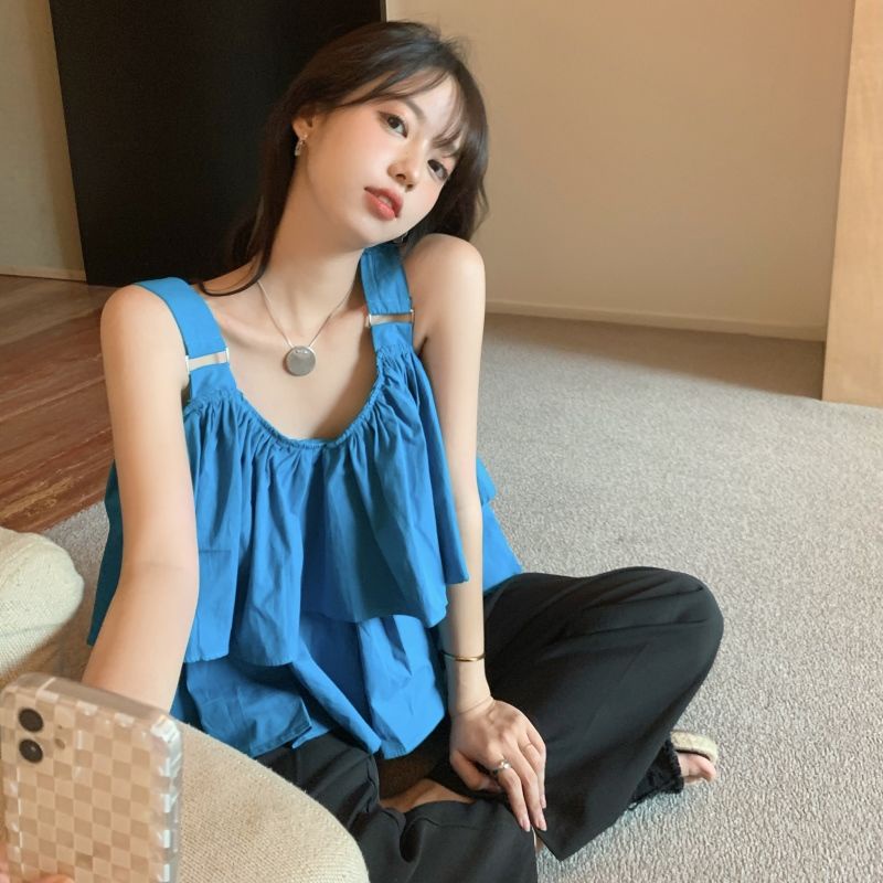 Áo hai dây dáng rộng màu trơn phong cách hàn quốc thời trang mùa hè cho nữ