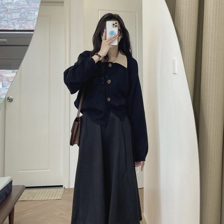 Áo Cardigan Len Dáng Croptop Pha Màu Cổ M099-Violet | BigBuy360 - bigbuy360.vn