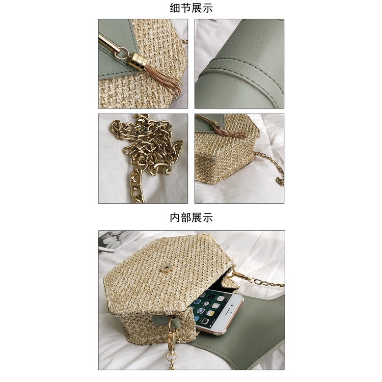 Túi Đeo Chéo JASMIN NOIR Nhỏ Bằng Da PU Và Rơm Hình Lục Giác Thời Trang Cho Nữ