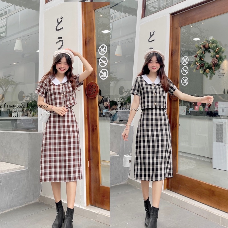 SET ÁO CỔ TRẮNG CHÂN VÁY MIDI