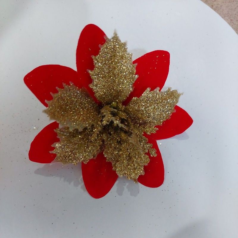 Hoa trạng nguyên vải Kim tuyến trang trí cây thông noel, oản tài lộc, trang trí nhà ,..,