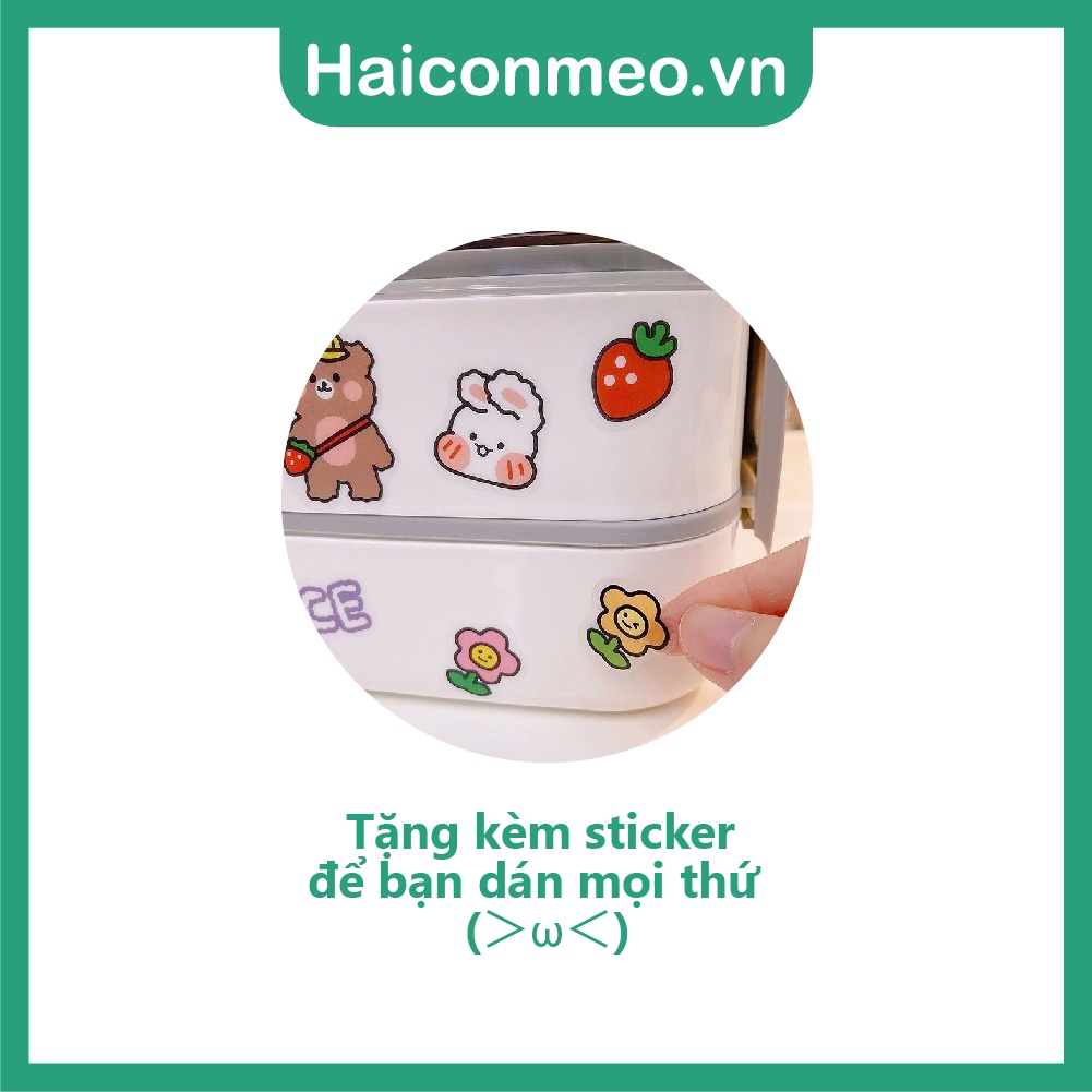 Hộp Cơm văn phòng LUNCH BOX Nhựa Dẻo PP Có 2 Ngăn Và Nắp Kèm Đũa Muỗng 1100ml