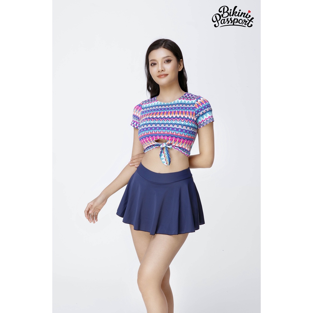 Áo bơi NỮ lẻ BIKINI PASSPORT kiểu croptop tay ngắn cột nơ cách điệu - Họa tiết - BS268_HOT