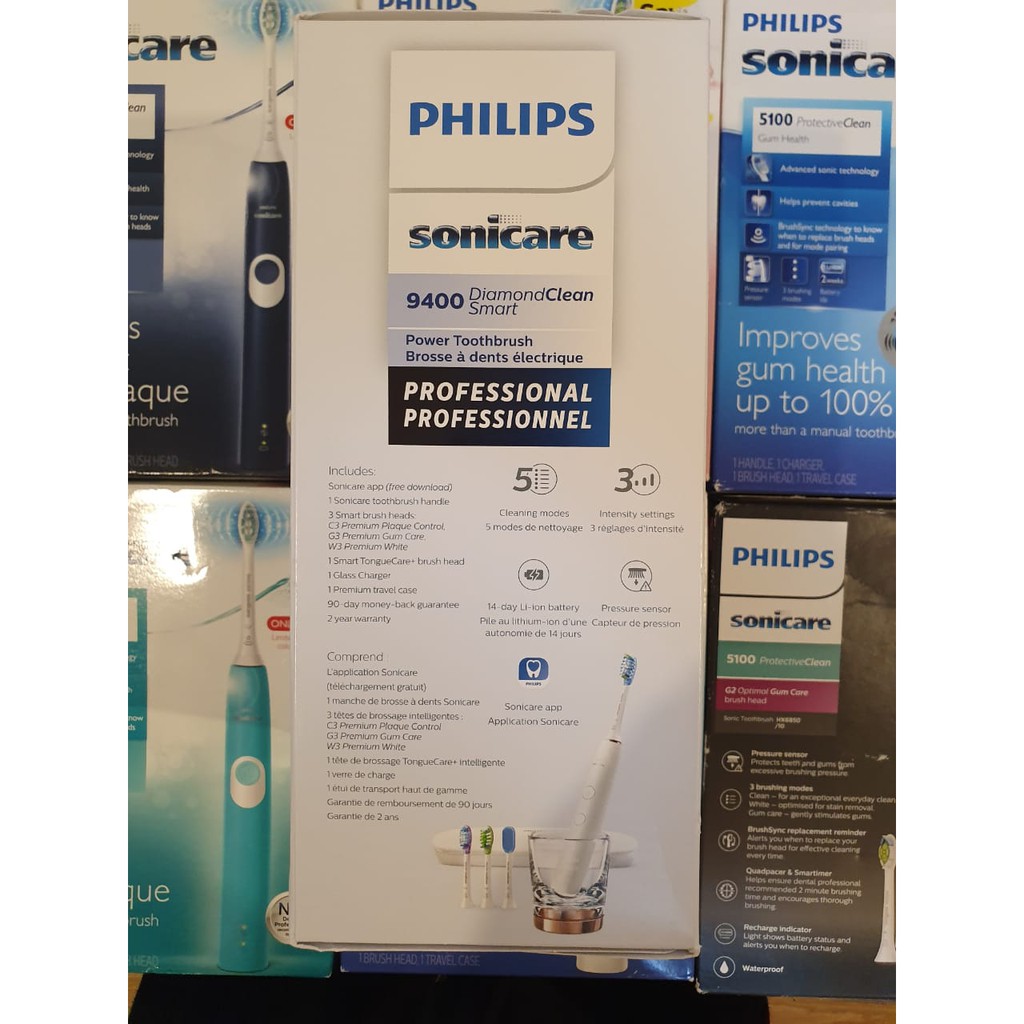 Bàn chải Philips Sonicare 9400 Diamond Clean Smart - Đi kèm 4 đầu chải cao cấp