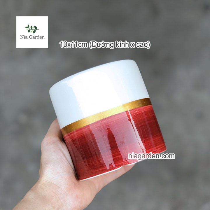 Chậu sứ trồng cây sen đá xương rồng trụ chân đỏ Nia Garden N2