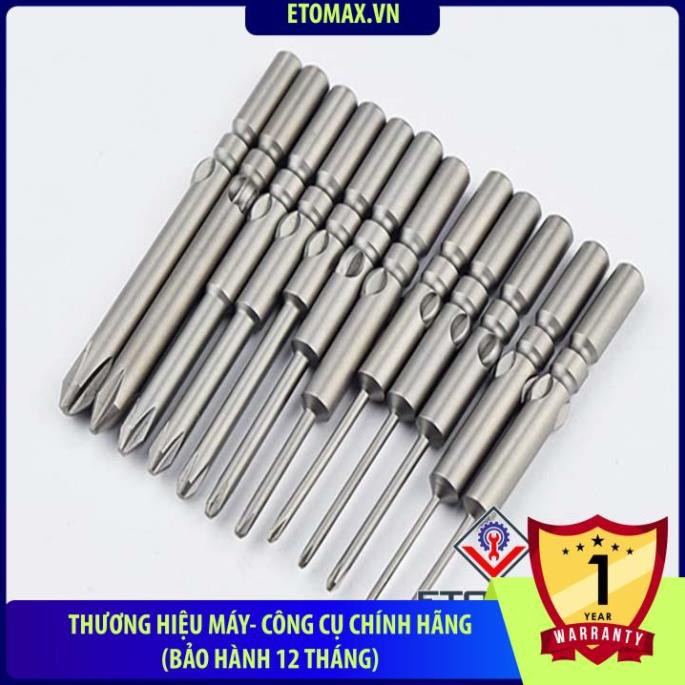 Bộ 10 đầu vặn vít 4 cạnh cao cấp trục 5mm,có từ tính.chính hãng Etomax.