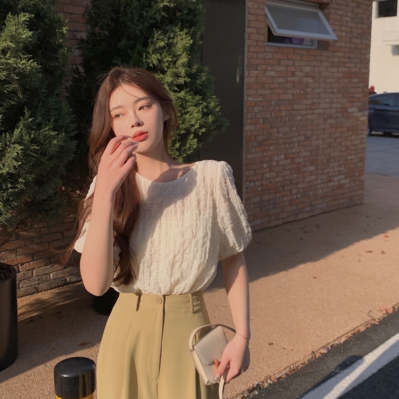 Áo kiểu IELGY vải chiffon ngắn tay thoải mái thiết kế họa tiết dễ thương cho nữ