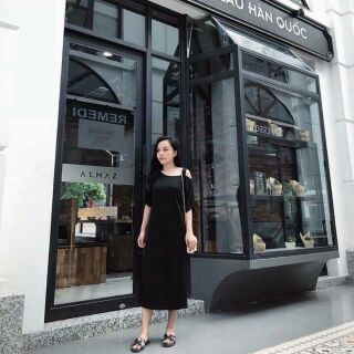 Váy maxi thun lệch vai