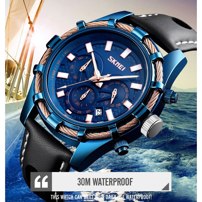 ĐỒNG HỒ NAM SKMEI 9189 CHÍNH HÃNG DÂY DA CAO CẤP CHẠY 6 KIM TẶNG VÒNG TAY TỲ HƯU VÀ PIN ĐỒNG HỒ