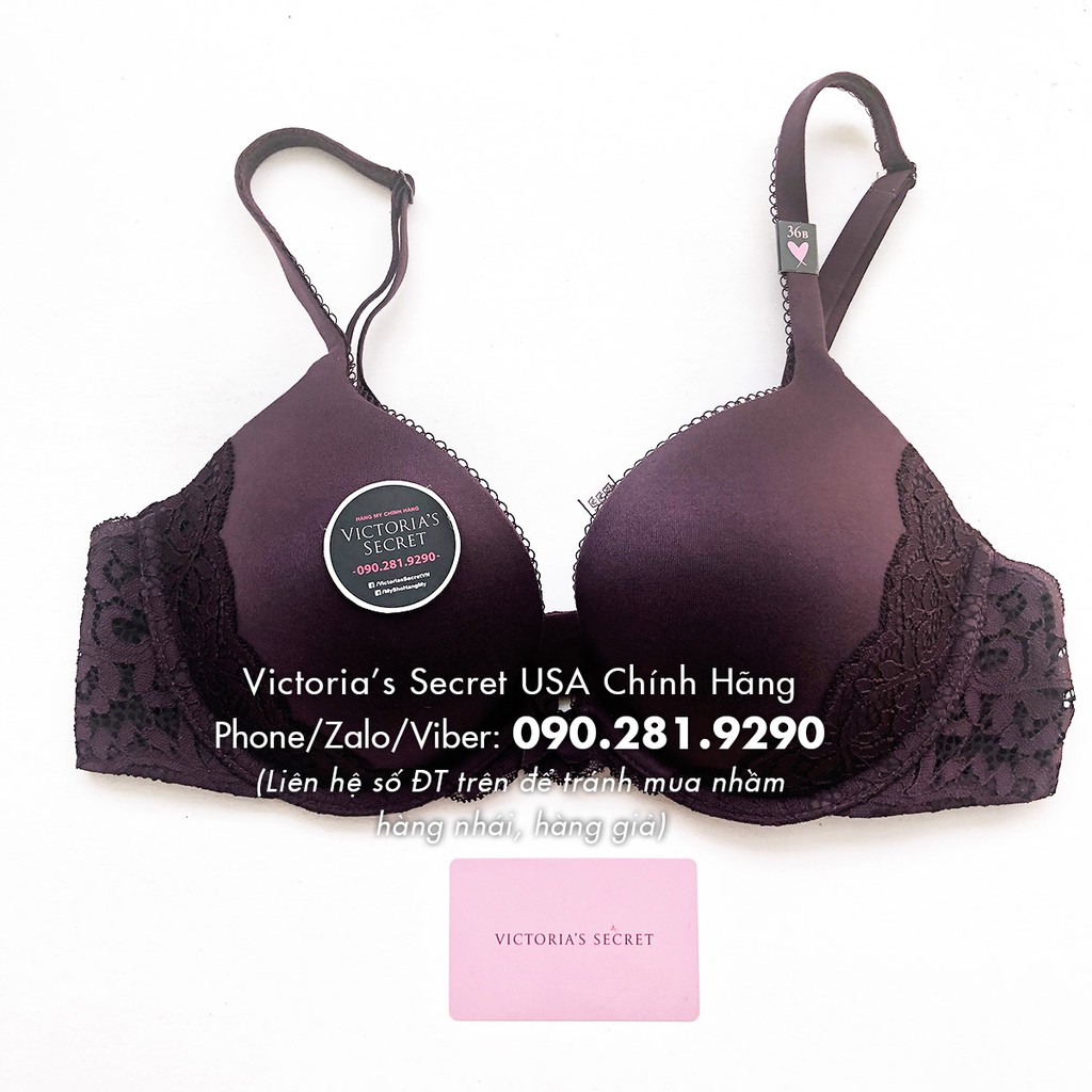 (Áo Vic) 34B, B75 - Áo lót tím than phối ren (164), nâng ngực dòng Body By Victoria, Dark Violet - Victoria's Secret