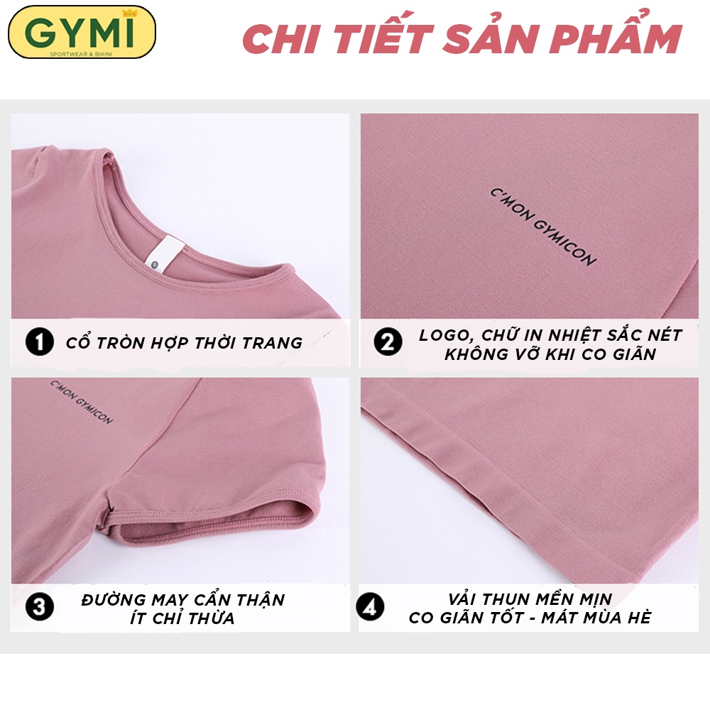 Áo tập gym nữ croptop ngắn tay GYMI AC11 chất thun mịn ôm body tập yoga thể thao chất co giãn