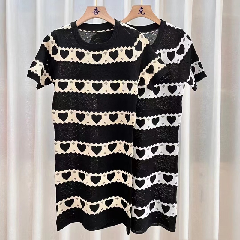 Đầm SUXI tay ngắn cổ tròn dáng ôm họa tiết kẻ sọc thời trang mùa hè quyến rũ cho nữ