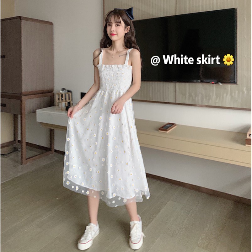 Xiaozhainv Đầm hai dây phối lưới họa tiết hoa xinh xắn thời trang | BigBuy360 - bigbuy360.vn