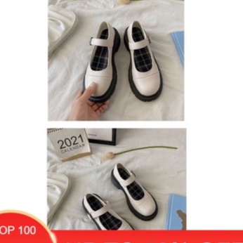 Giày nữ Ulzzang giày búp bê quai ngang hai màu trắng đen kết hợp hàng đẹp cao cấp