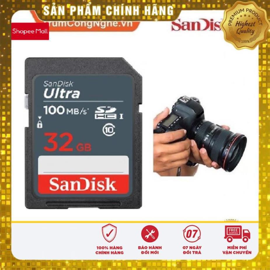 (giá khai trương) [Mã ELFLASH5 giảm 20K đơn 50K] Thẻ nhớ Máy Ảnh SD 32GB Sandisk Ultra Class 10 UHS-I upto 100MB/s (Xám)