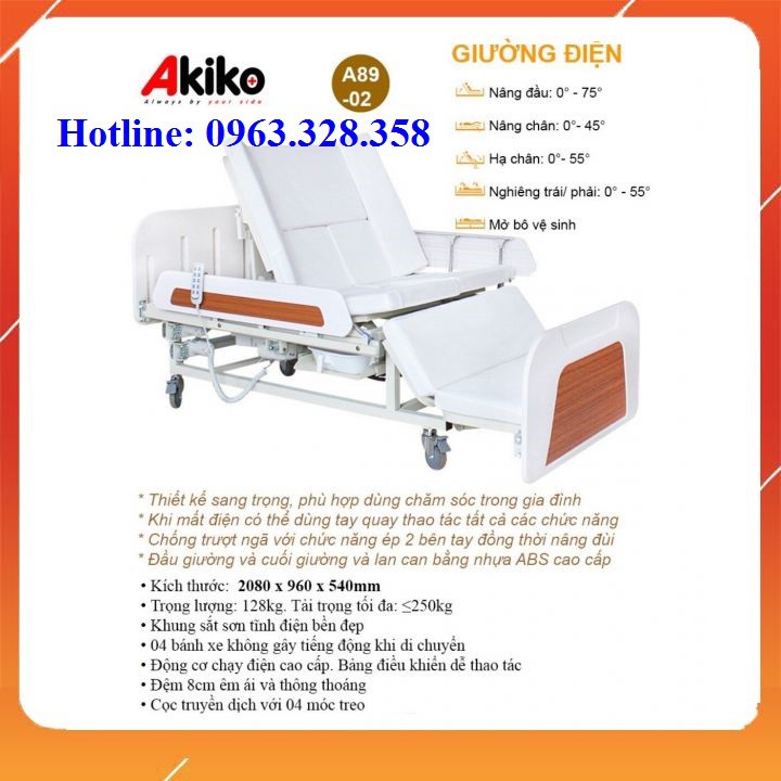 Giường Bệnh Nhân Điều Khiển Điện Đa Chức Năng AKIKO A89-02 Cao Cấp