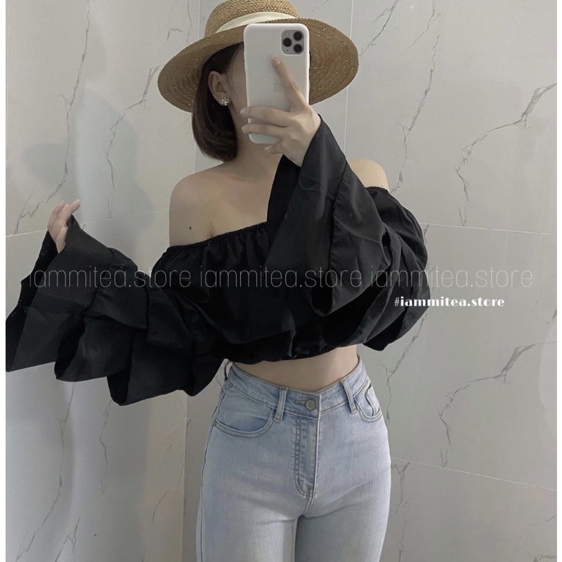 Áo Croptop Trễ Vai Voan Tầng Tay Dài Tiểu Thư Sang Chảnh - FIORI STORE 299