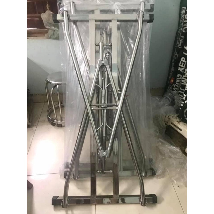 Võng xếp inox vuông tặng kèm mền võng và vòng bi