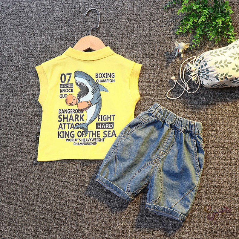 Set Áo Thun Ba Lỗ Và Quần Short Bằng Vải Denim Cho Bé Trai