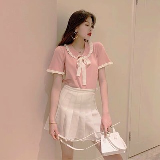 Áo kiểu cổ bèo phối viền