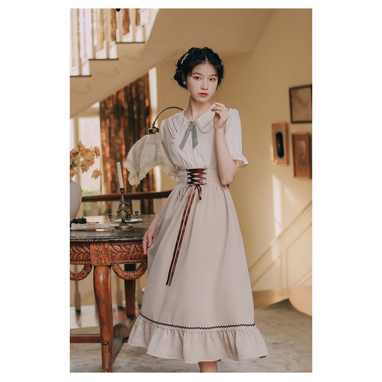 Bộ Áo Sơ Mi Thắt Nơ + Chân Váy Ngắn Phong Cách Pháp Thời Trang Mùa Hè 2022 Dành Cho Nữ