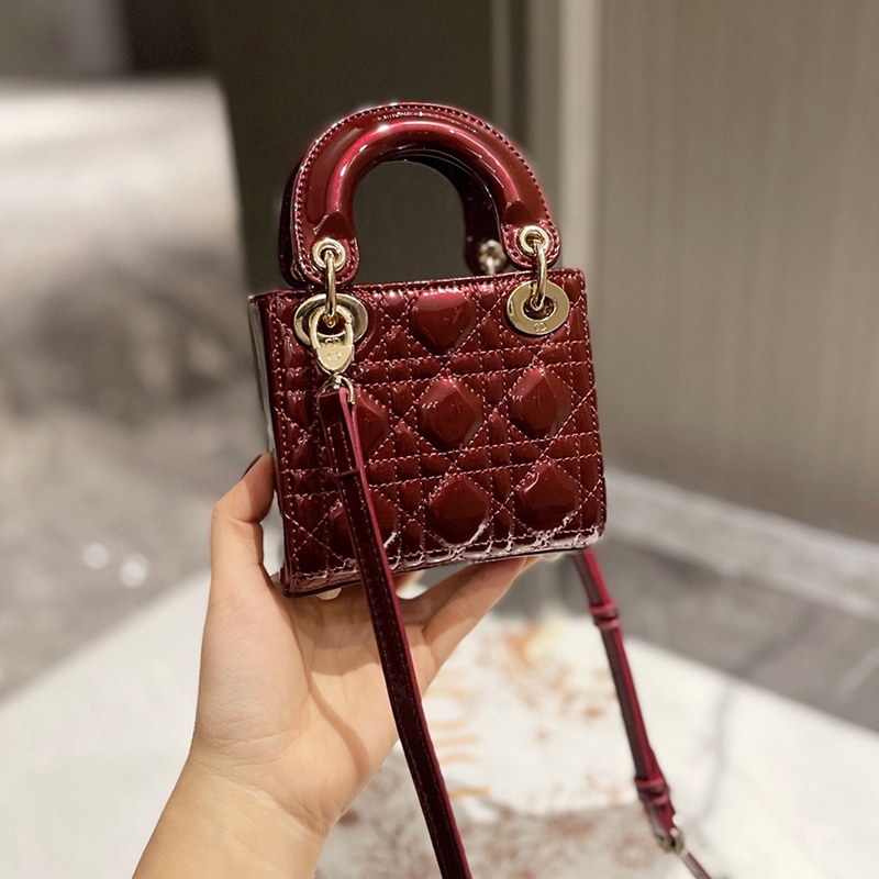 QIVM  Mini LADY DIOR Bag Patent Leather Cannage Diana Handbag2022