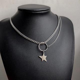 Dây Chuyền Unisex Mặt Hình Tròn Gắn Ngôi Sao Kiểu Dáng Đơn Giản