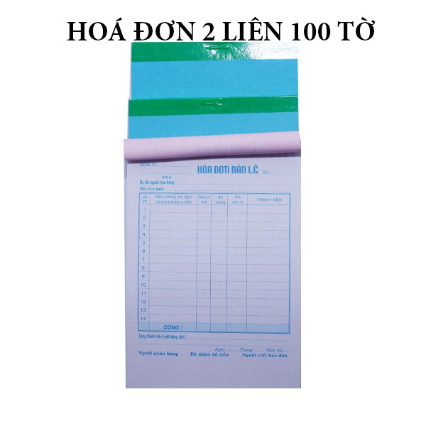 Hóa đơn bán lẻ 2 liên in 13x19cm (1 cuốn = 100 tờ 50 bộ)