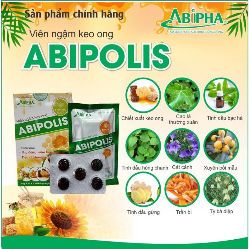 Viên Ngậm Keo Ong ABIPOLIS - Hỗ Trợ Giảm Ho, Đờm, Viêm Họng, Đau Rát Họng, Khản Tiếng hộp 20 viên