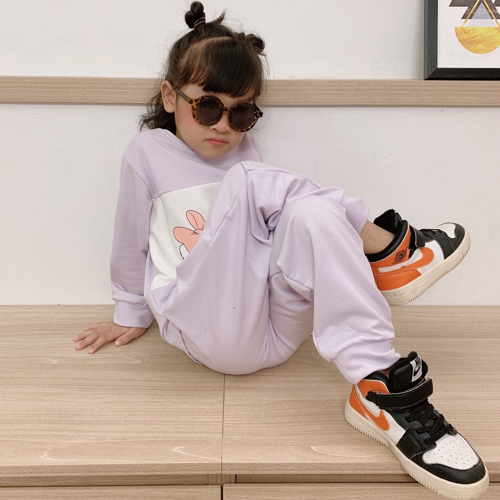 Bộ cotton dài tay vải da cá bé gái dày dặn, bộ thu đông hàng đẹp bé gái hoạ tiét Micky dễ thương