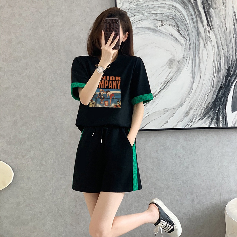 Set Áo Thun Ngắn Tay + Quần Short Ống Rộng Thời Trang Nữ